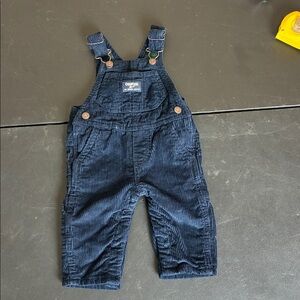 OshKosh B'gosh Blue Corduroy Lined Green and Blue Plaid Overalls Size 6M